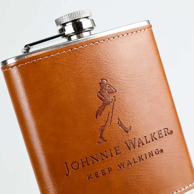 Botol Minum Bir Wiski Hip Flask Leather 7 Oz + Shot Gelas Klasik 2