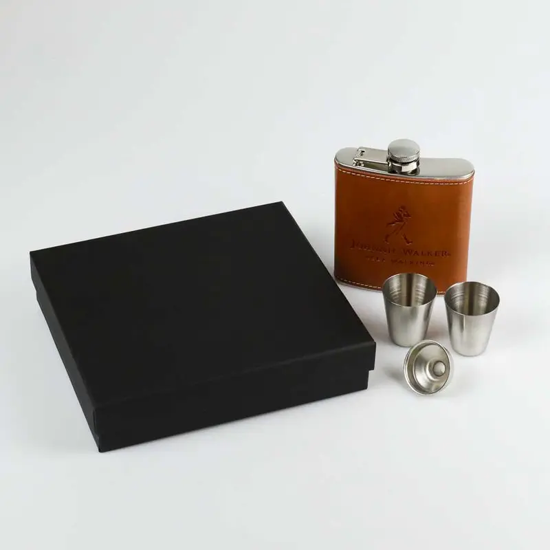 Botol Minum Bir Wiski Hip Flask Leather 7 Oz + Shot Gelas Klasik 4