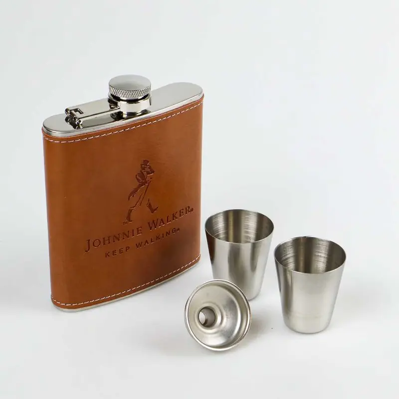 Botol Minum Bir Wiski Hip Flask Leather 7 Oz + Shot Gelas Klasik 0