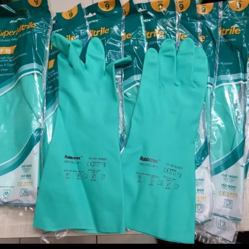Sarung Tangan Kimia Karet Super Nitrile Rubberex RNF 15 Size 9 / L Ori 3
