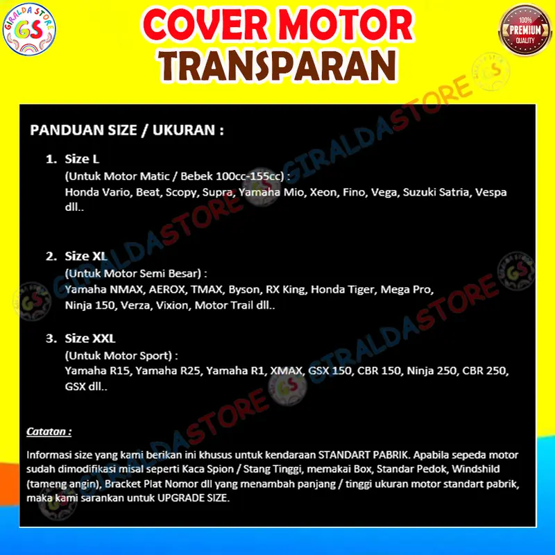 Selimut Cover Sarung Motor Transparan Waterproof Plastik Bening Tebal 4