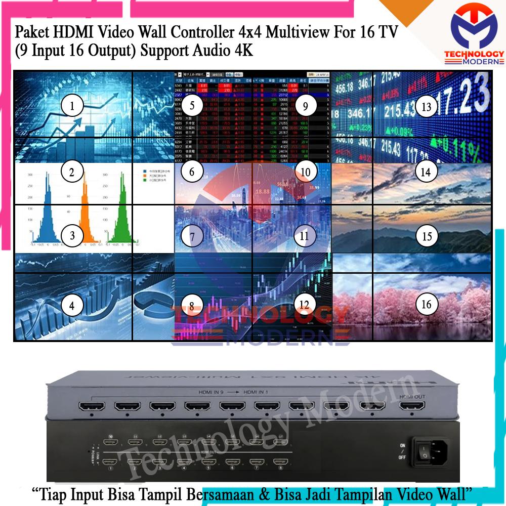 4K Video Wall Controller 4x4 Multiview For 16 TV (9 Input 16 Output)
