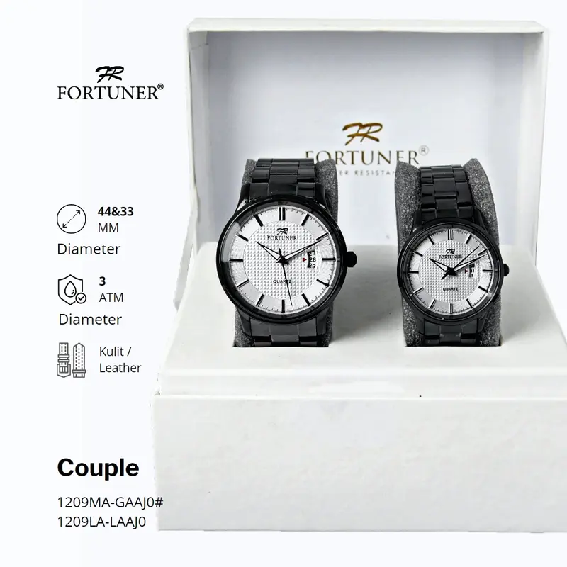 Fortuner Jam Tangan Couple Analog Black Water Resistant Alister 3