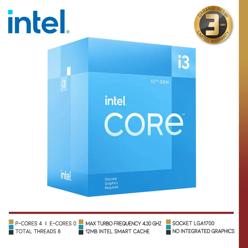 INTEL CORE I3 12100F | Desktop Processor 4 (4P+0E) Cores LGA 1700