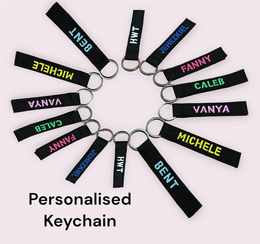 Fawn'G Handmade - Personalised Keychain Ring Embroidery Name Tag
