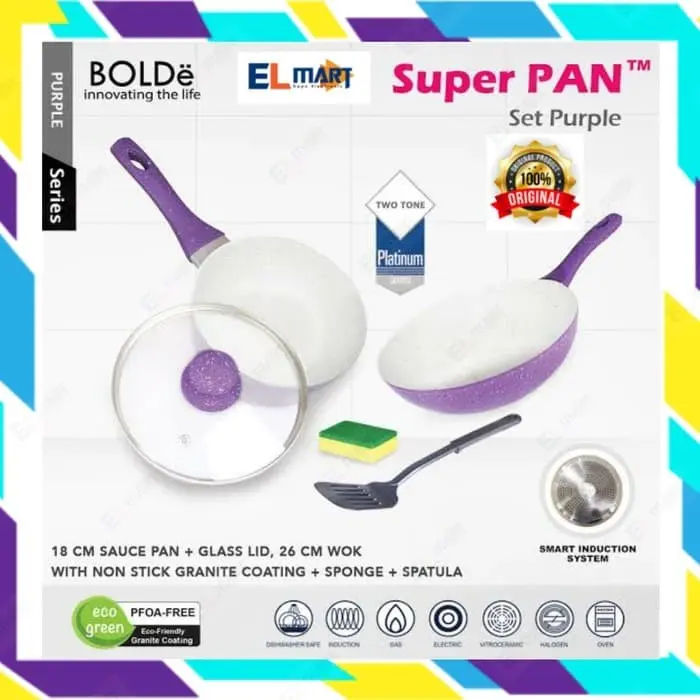BOLde super pan set purple 5pc panci granite ceramic coating non stick