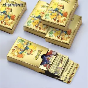 Kartu Pokemon trading card game pikachu langka metal Warna emas 55 pcs