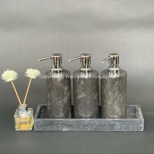 Marble Handsoap Set 3PCS Dispenser Soap | HOTEL Bathroom Set BLACK