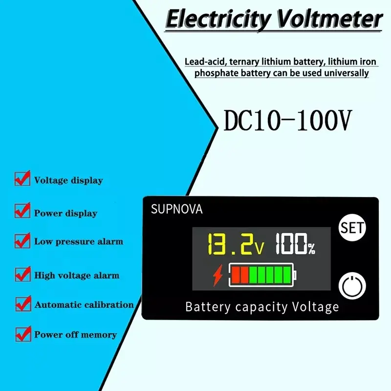 SUPNOVA Battery Capacity Indicator DC 8V-100V dan Temperature 0