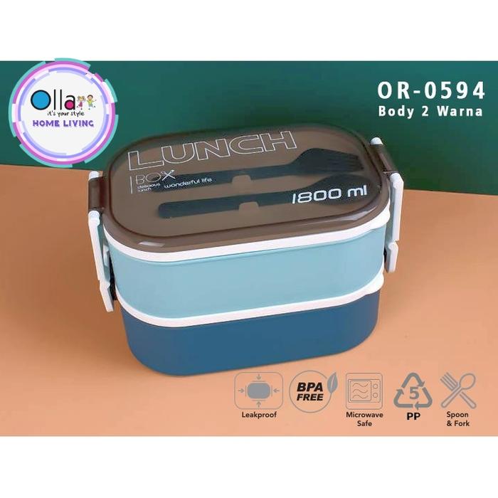 Gambar Kotak Bekal Or-0594 2 Layers Plastic Lunchbox 1800Ml Anti Tumpah - Biru dari Ollahomeliving Kota Bogor 5 Tokopedia