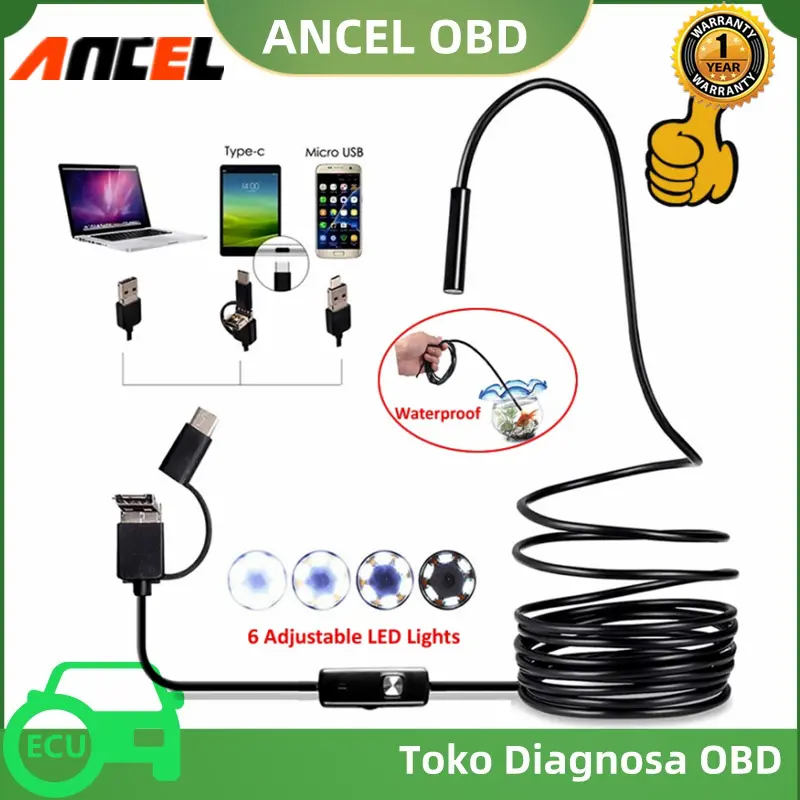 ANCEL 3 in 1 7mm USB Endoscope Tahan Air 720P Kamera Inspeksi HD