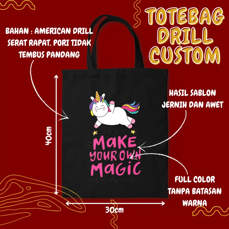 Totebag Custom Hitam Sablon Tote Bag Drill Goodie Bag Express 30X40CM 1