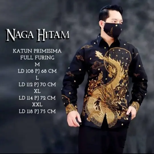 Kemeja Batik Modern Naga Hitam Bahan Katun Primis Premium Lapis Furing