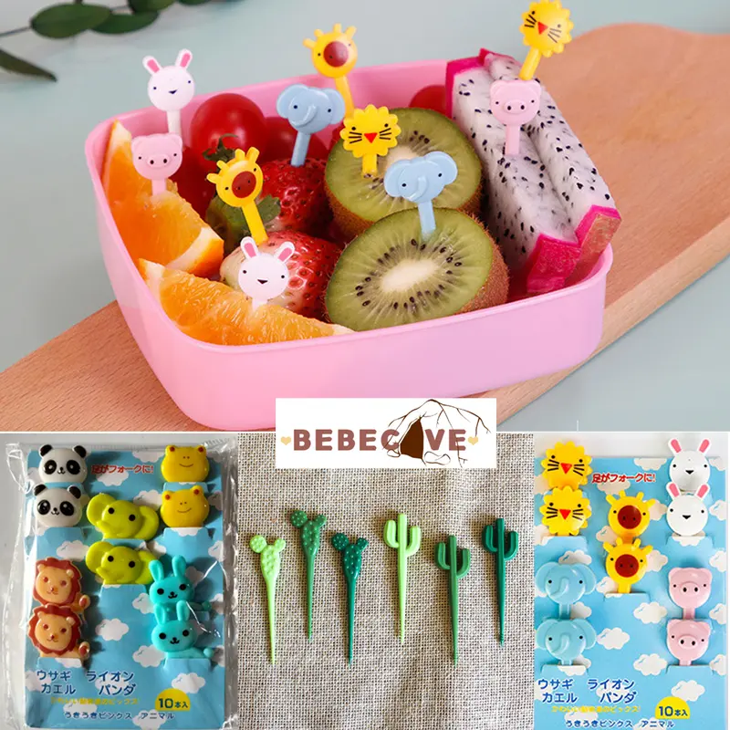 Set Garpu Buah / Foodpick / Bento Snack Mini Motif Kartun Hewan Kaktus 0