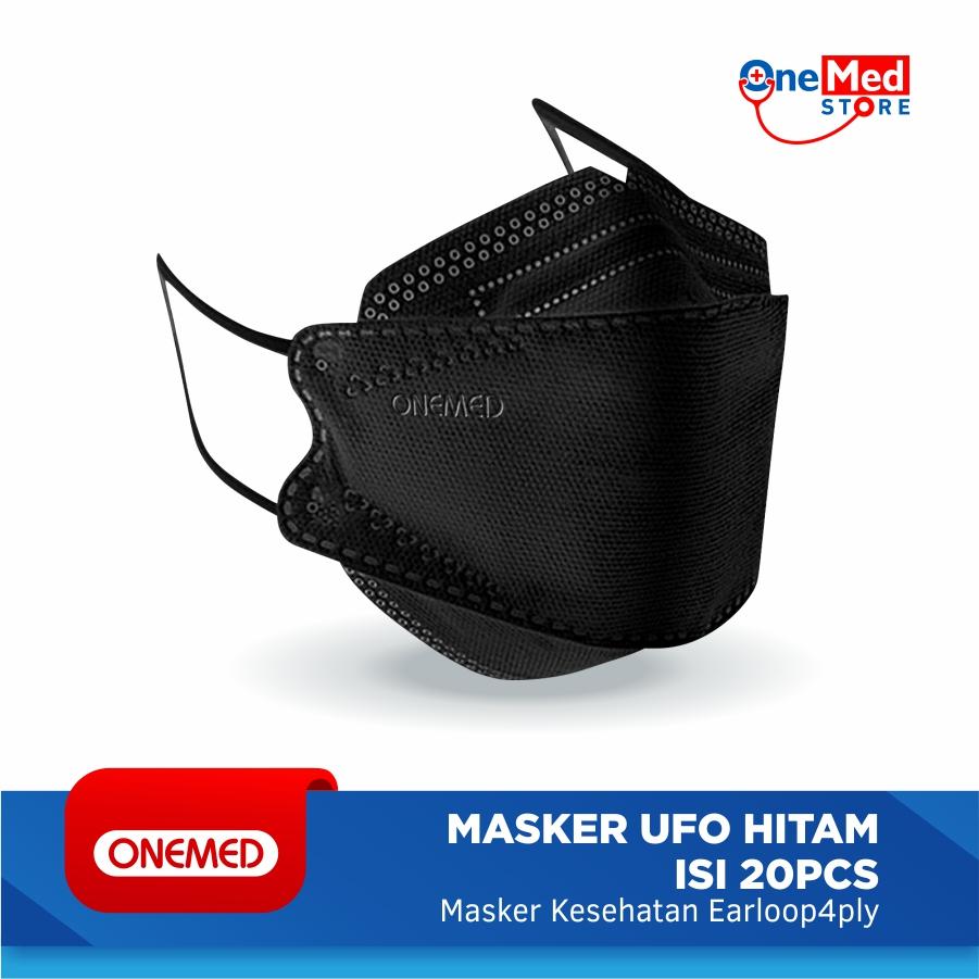 Masker Karet UFO Hitam 3D OneMed 4ply Box isi 20pcs