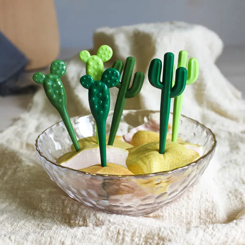 Set Garpu Buah / Foodpick / Bento Snack Mini Motif Kartun Hewan Kaktus 1