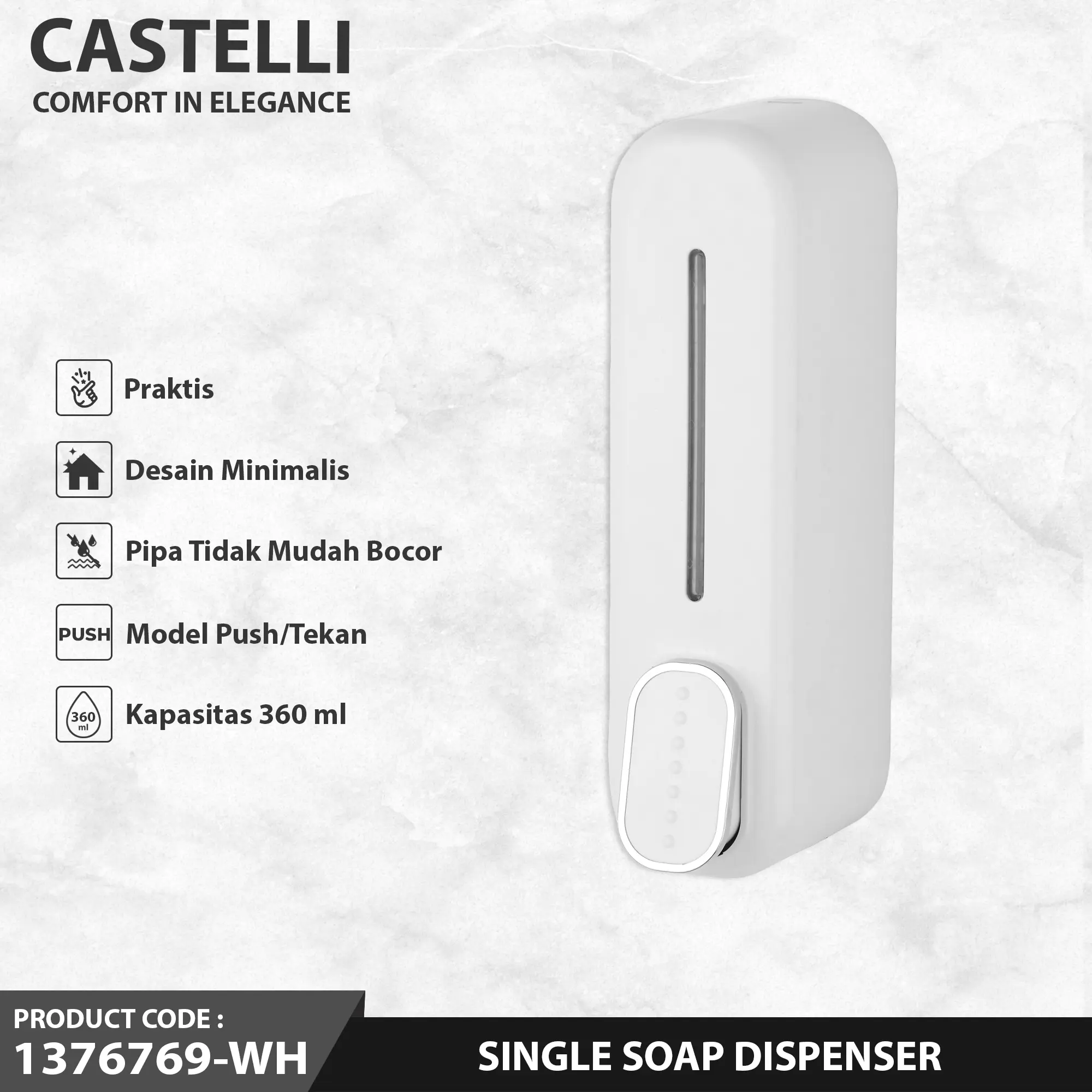 CASTELLI 1376769-WH Tempat Sabun Cair Single Soap Dispenser