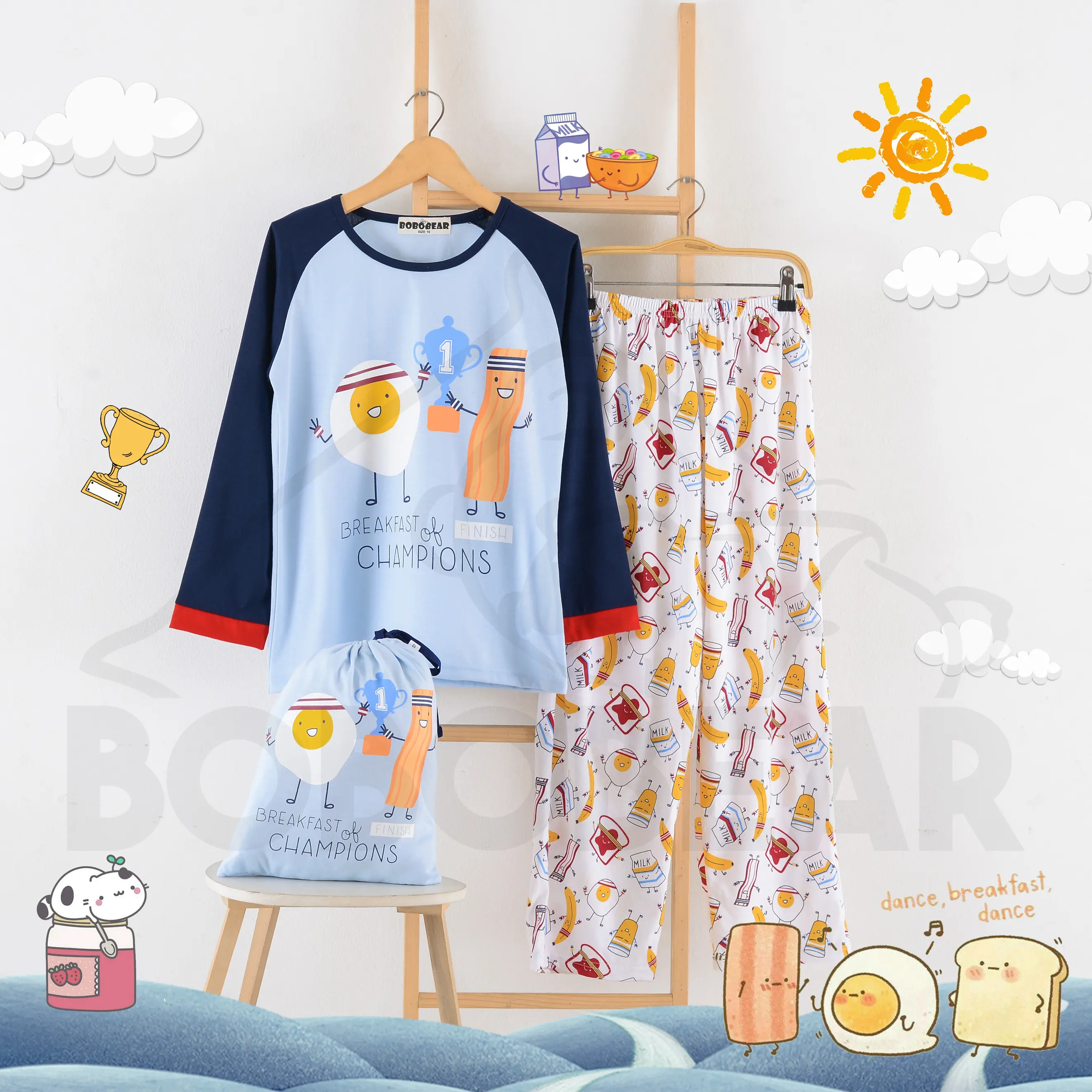 Bobobear Setelan Piyama Anak Laki Breakfast Champion