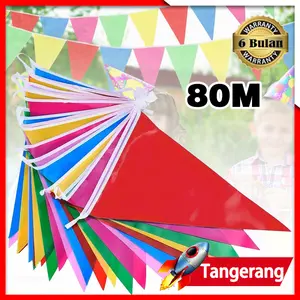 80 Meter 150Pcs Bendera Segitiga / Bendera Kain Segitiga Warna Warni