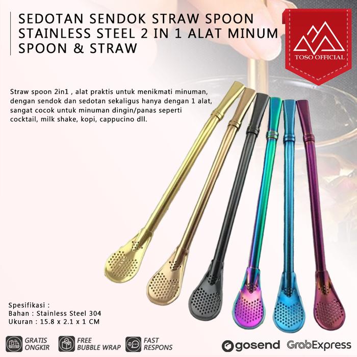 Gambar SEDOTAN SENDOK STRAW SPOON STAINLESS 2IN1 ALAT MINUM SPOON & STRAW - GOLD dari Toso Mart Kota Administrasi Jakarta Pusat Tokopedia