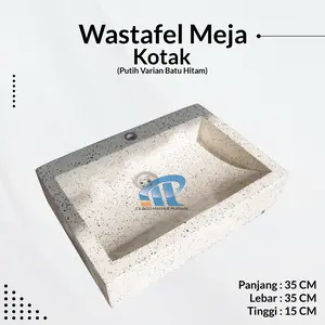 Wastafel teraso Tipe Meja Kotak T15x35x35 CM Putih Varian Batu Hitam