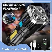 Gambar Senter LED 4 Mata 48w 20w Chargeable Flash Light Super Terang Charge dari gunawan konfeksi 1 Kota Surabaya 1 Tokopedia