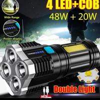Gambar Senter LED 4 Mata 48w 20w Chargeable Flash Light Super Terang Charge dari gunawan konfeksi 1 Kota Surabaya 4 Tokopedia
