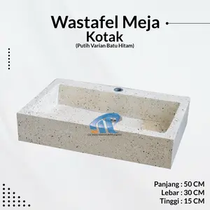 Wastafel teraso Tipe Meja Kotak T15x50x30 CM Putih Varian Batu Hitam