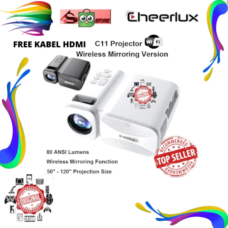 Cheerlux C11 Portable Wifi Bluetooth Mini proyektor LED 2000 Lumens 0