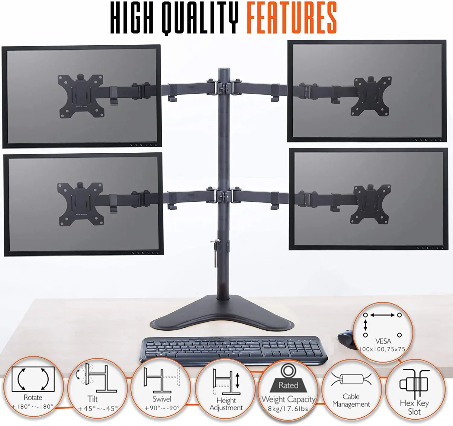 Stand 4 Monitor Arm with Full Articulation VESA Mount 17-27 inch