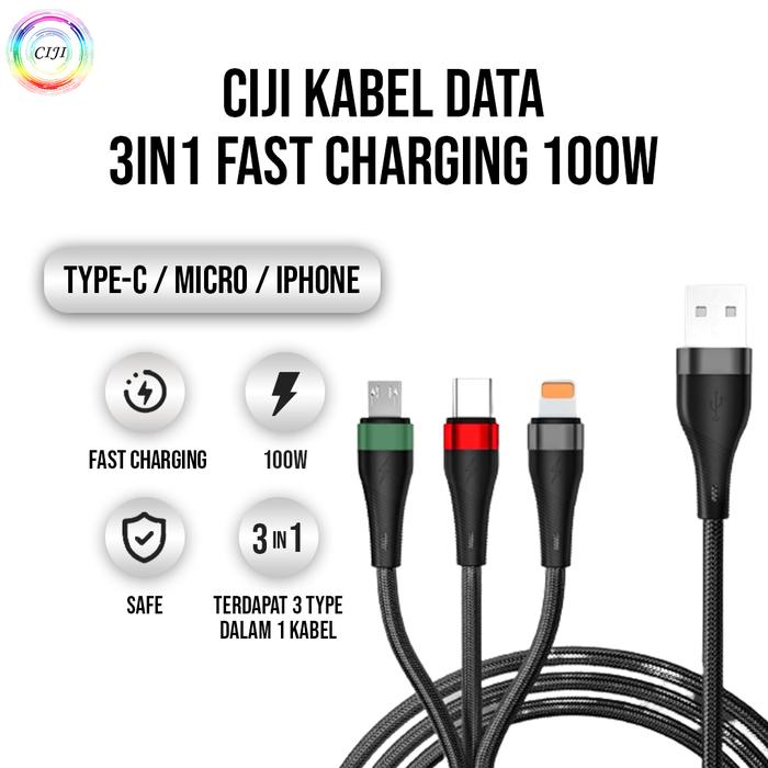Gambar WUW-X190 CIJI KABEL DATA 3IN1 FAST CHARGING 100W USB A IOS/MICRO/TYPEC dari CIJI.OFFICIAL Kota Tangerang Tokopedia