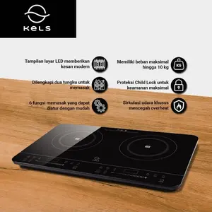 Kompor Double Induksi Listrik Portable 2 Tungku 6 Fungsi Kels Terron - Black