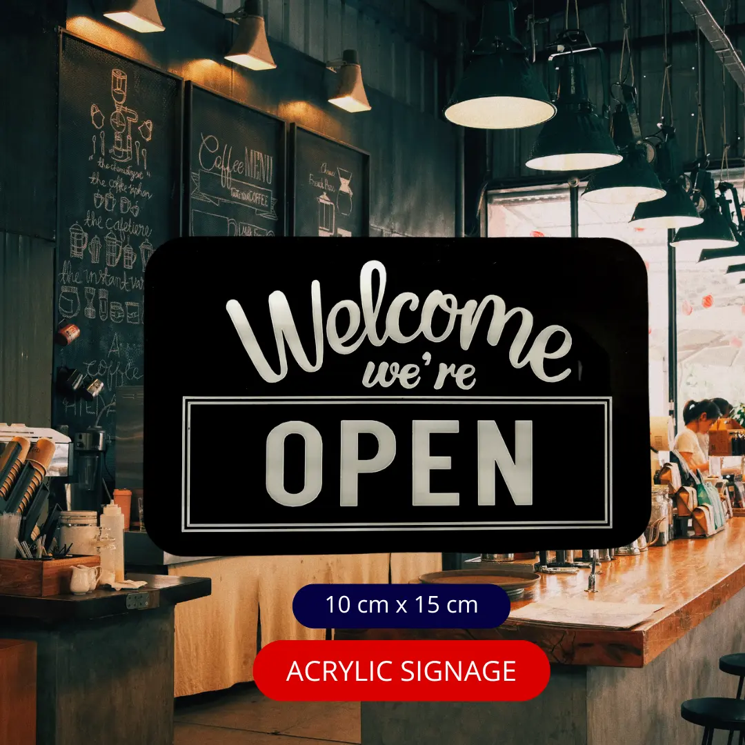 SIGN LABEL BUKA TUTUP SIGN BOARD ACRYLIC OPEN CLOSE BOLAK BALIK HANGIN