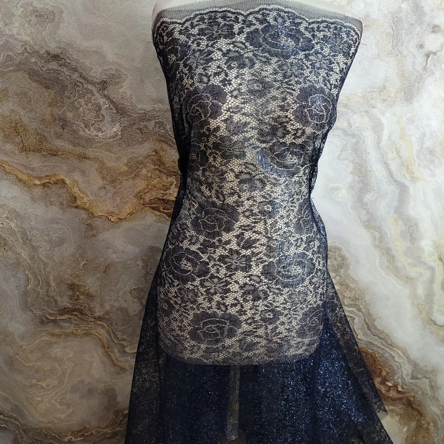 kain brukat perancis asli biru dongker perbaju 2.5m