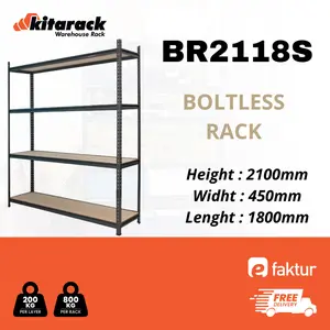 KITARACK Boltless Rak Gudang 4 Susun BR2118S Tinggi 2,1M Lebar 1,8M