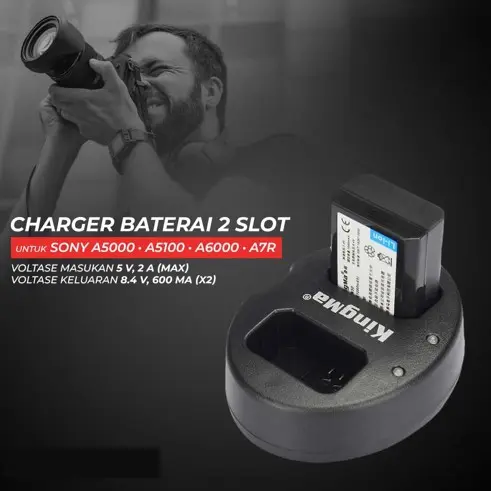 KingMa Charger+Dual Battery NP-FW50 for Sony A6000 A5000 A7II - PAKET 1