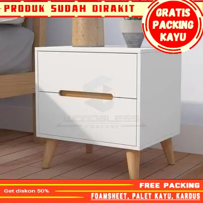Meja Nakas minimalis modern 2 laci Nakas samping tempat tidur Terbaru 0
