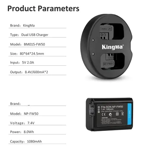 KingMa Charger+Dual Battery NP-FW50 for Sony A6000 A5000 A7II - PAKET 2