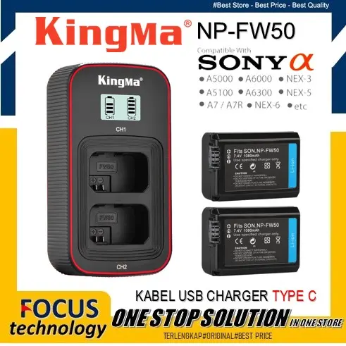 KingMa Paket Charger + Battery NP-FW50 Sony Alpha A7 A6000 A6400 NEX