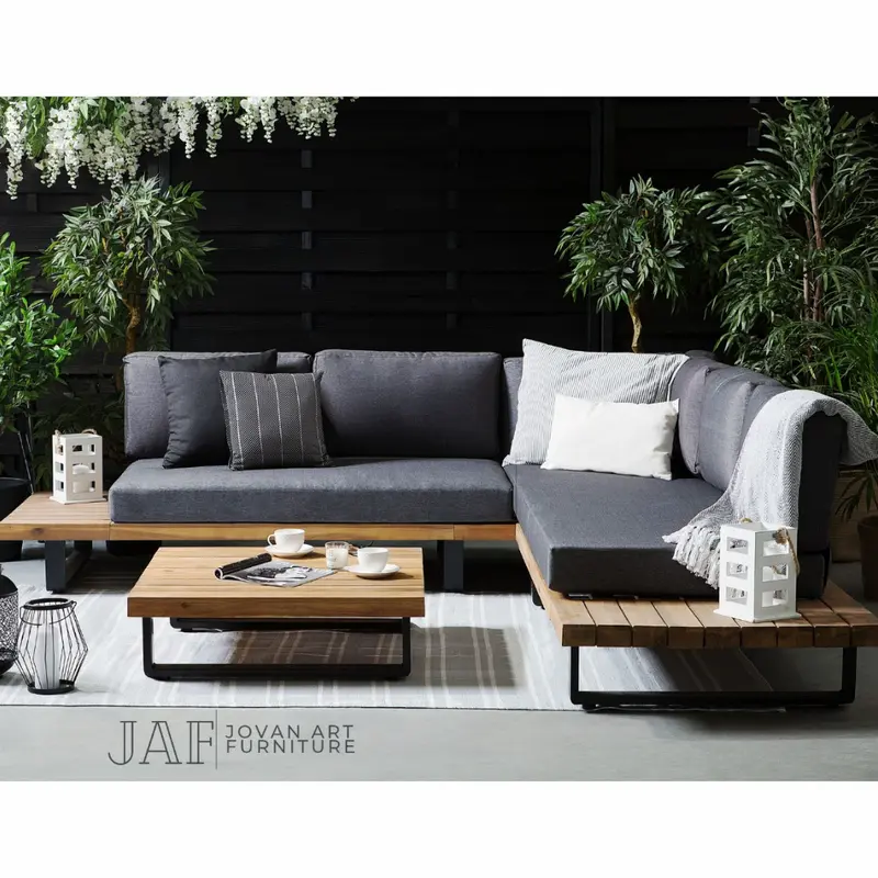 Set Kursi Tamu Sudut Sofa Tamu Sudut - Jovan Art Furniture Meja Kayu Jati Bantal 0