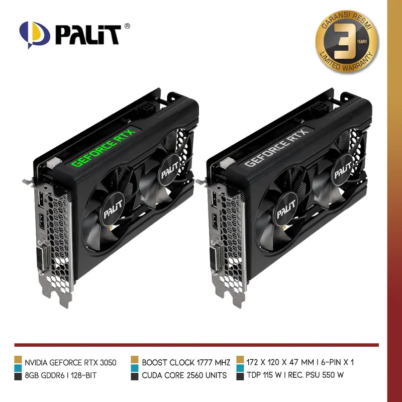 PALIT GeForce RTX 3050 Dual | VGA GeForce RTX 3050 8GB GDDR6 3