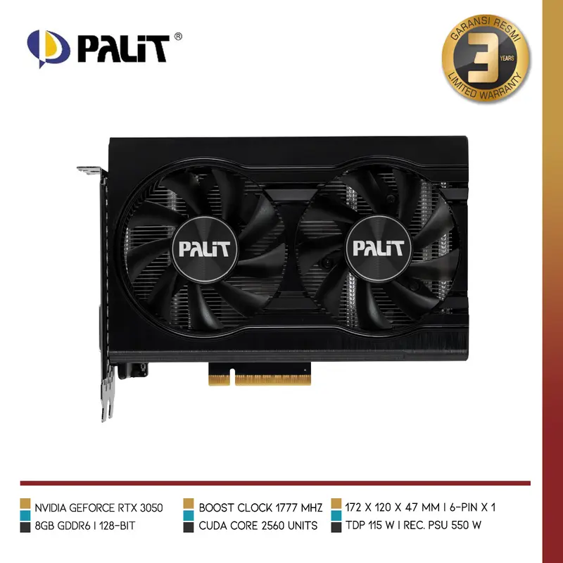 PALIT GeForce RTX 3050 Dual | VGA GeForce RTX 3050 8GB GDDR6 1