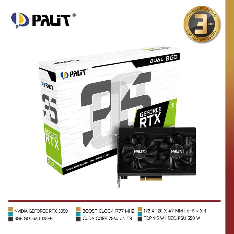 PALIT GeForce RTX 3050 Dual | VGA GeForce RTX 3050 8GB GDDR6 0
