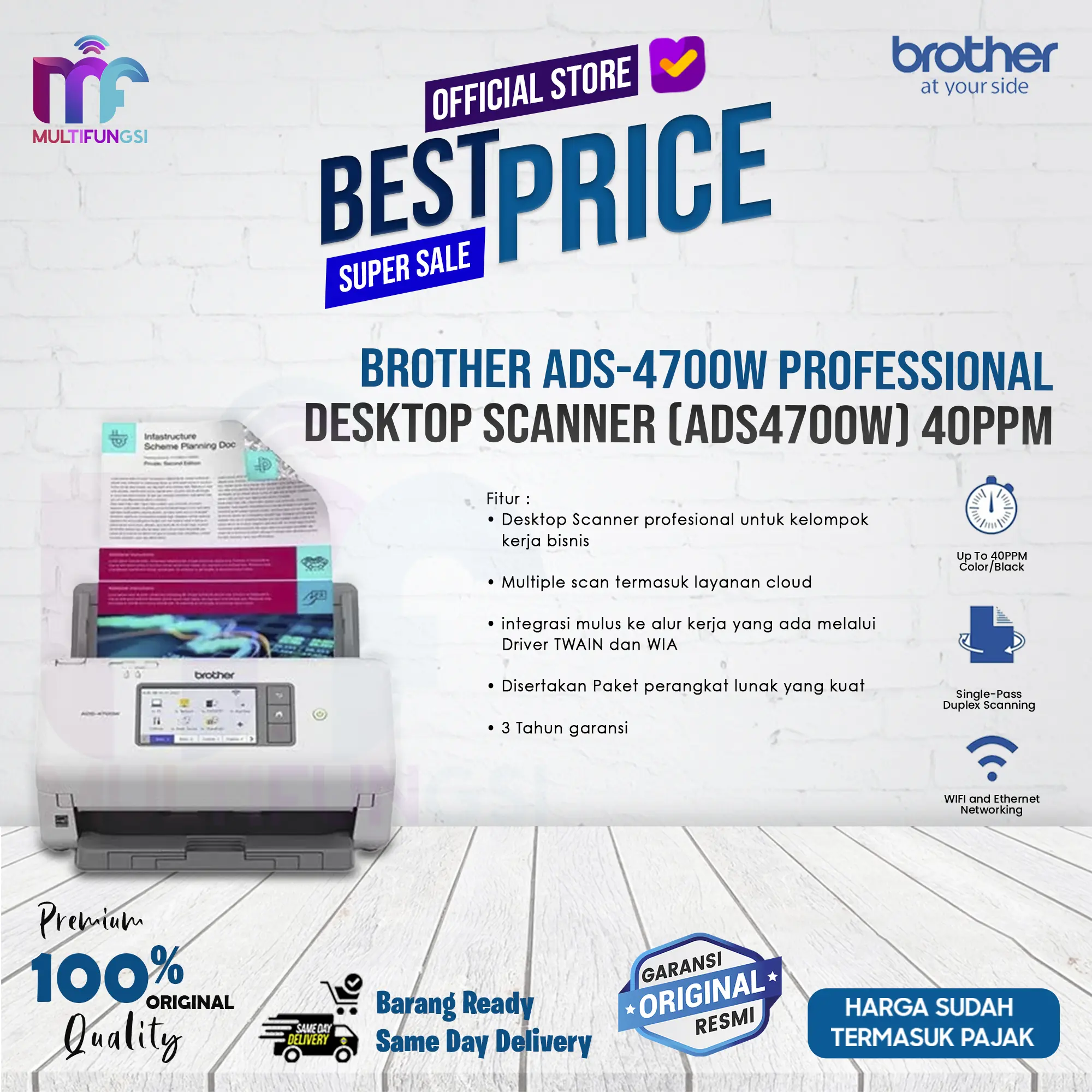 Brother ADS-4700W Professional Desktop Scanner (ADS4700W) 40ppm