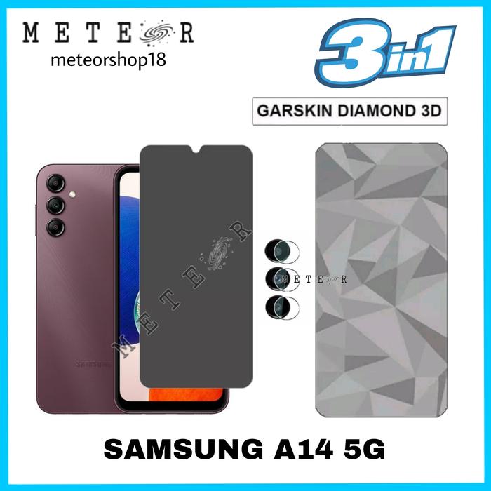 Gambar SAMSUNG A14 4G 5G TEMPER GLASS PRIVACY SKIN DIAMOND ANTI GORES 3 IN 1 dari METEOR SHOP_NEW Kota Tangerang Tokopedia