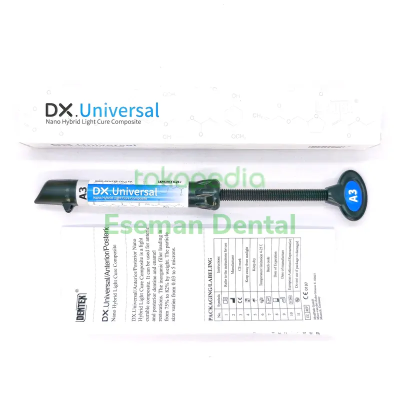 DX Universal Nano Hybrid Composite Komposit Dentex Dental Gigi A1 A2 A3 A3,5 Tumpat Tambal Veneer Dokter Gigi mirip Tokuyama Palfique 3M Filtek Micerium Clearfil 1