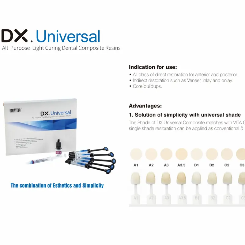 DX Universal Nano Hybrid Composite Komposit Dentex Dental Gigi A1 A2 A3 A3,5 Tumpat Tambal Veneer Dokter Gigi mirip Tokuyama Palfique 3M Filtek Micerium Clearfil 4