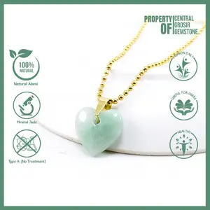 Kalung Titanium Wanita Liontin Love Batu Giok Natural Jadeite Jade Ori