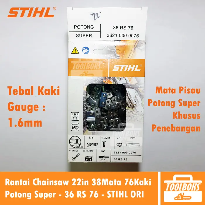 Rantai Chainsaw STIHL 22 inch Potong Super 38T mata 36 RS 76