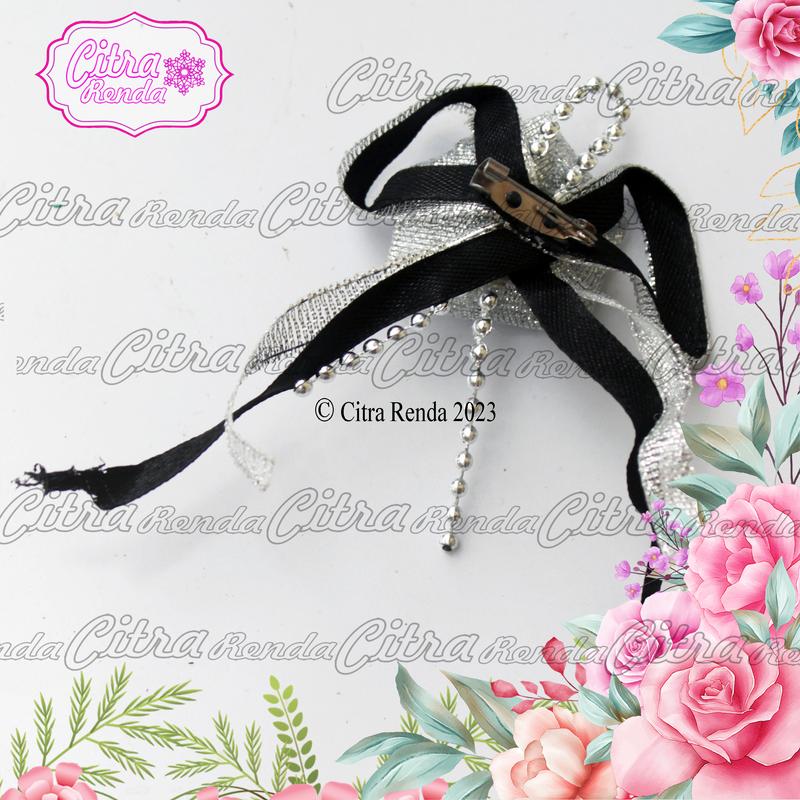 (Per Pcs) AP422 Bross Cantik Silver Hitam / Bross Kupu-Kupu 2